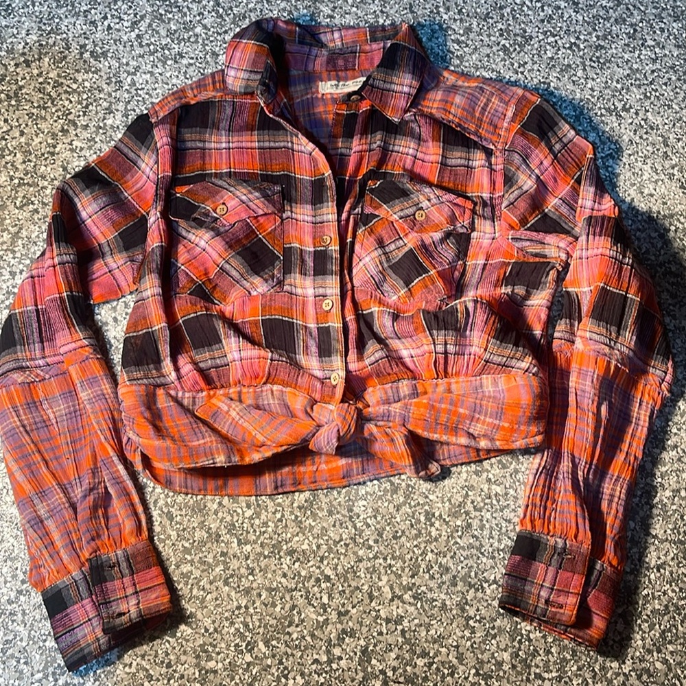 We the Free plaid cropped button down shirt